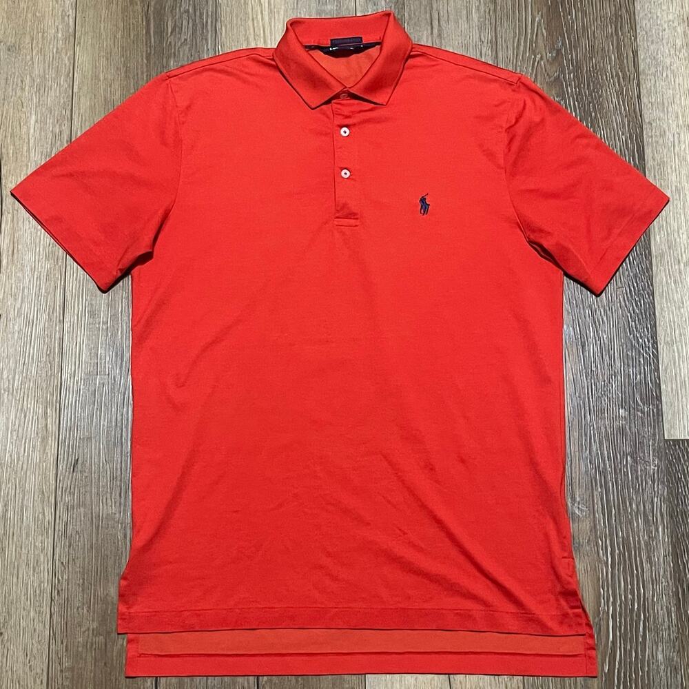 POLO GOLF RALPH LAUREN Performance Polo Shirt Mens M Orange Pima Cotton Preppy